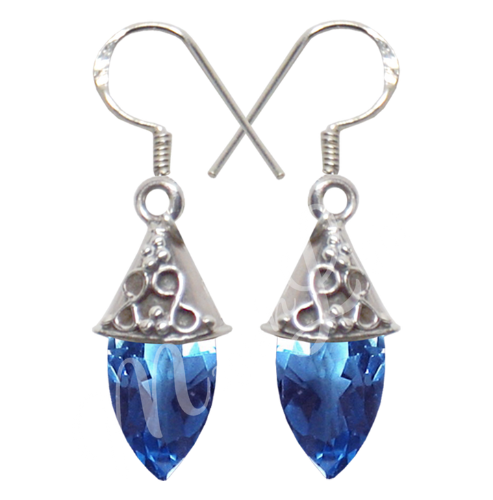 Sterling Silver Earrings Faceted Drop Blue Alexite 1.5″