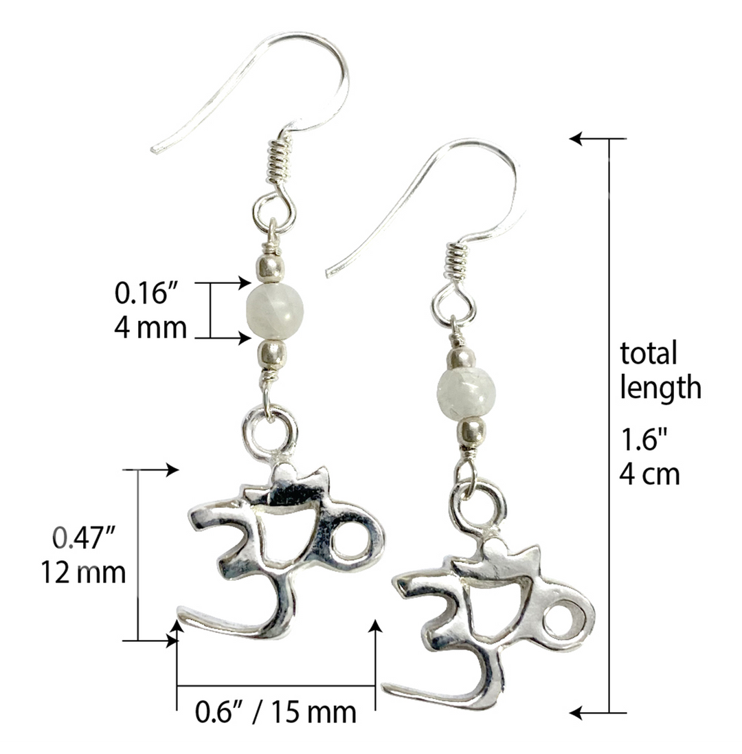 Sterling Silver Earrings OM Rainbow Moonstone 2″