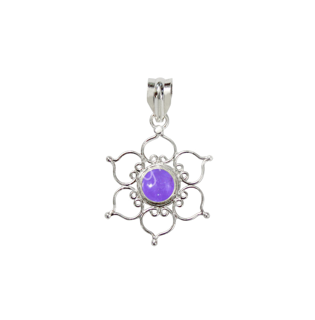 Sterling Silver Pendant Lotus Amethyst 1.6″