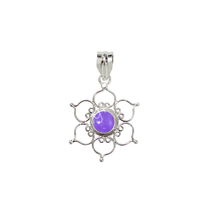 Sterling Silver Pendant Lotus Amethyst 1.6″