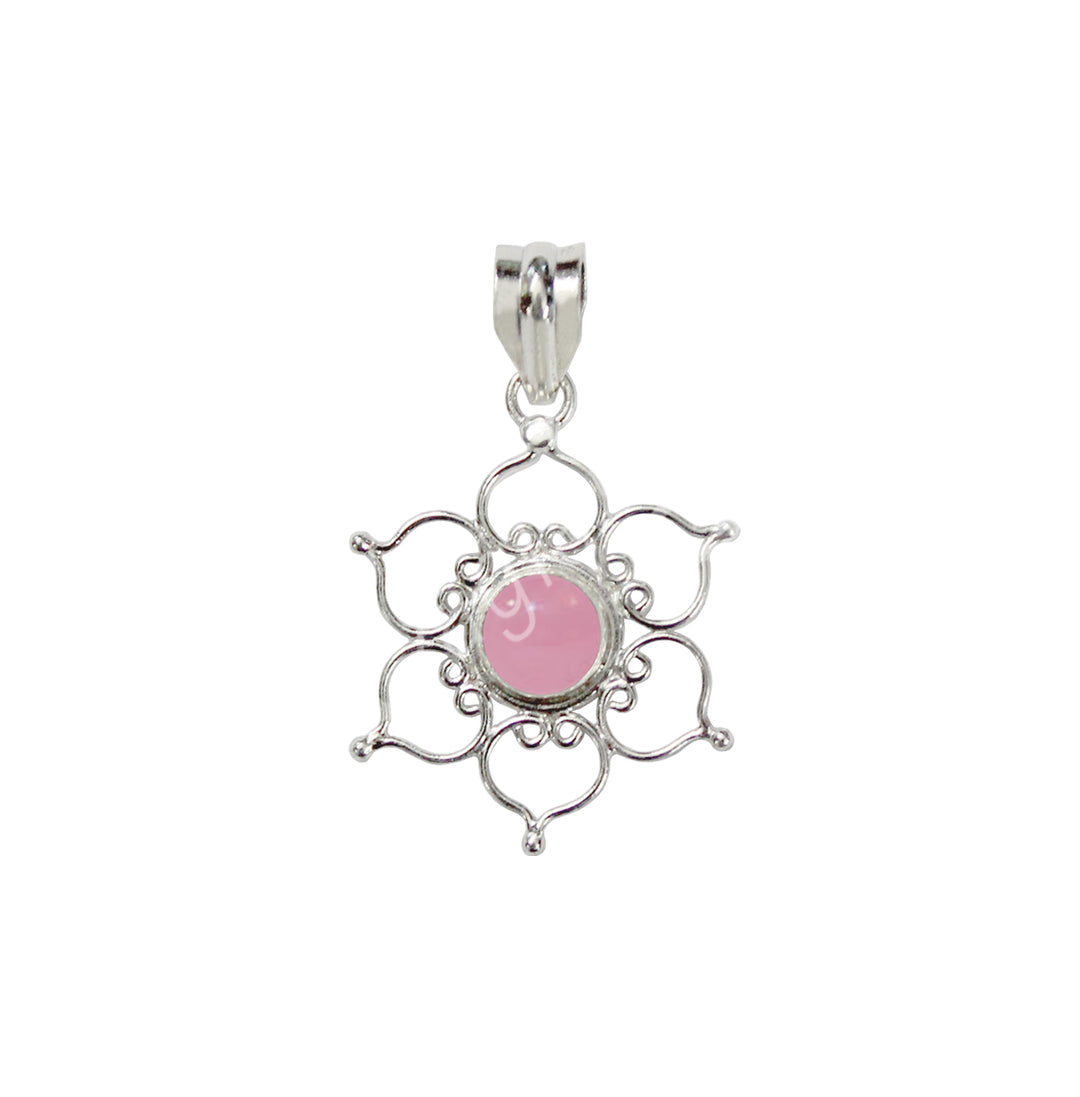 Sterling Silver Pendant Lotus Rose Quartz 1.6″