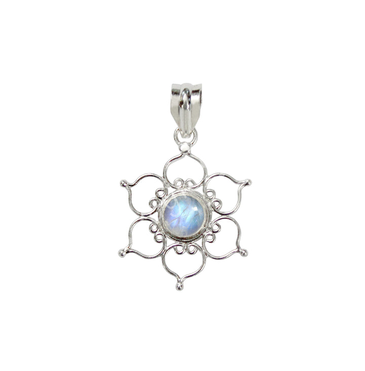 Colgante de plata esterlina Lotus Rainbow Moonstone 1.6″