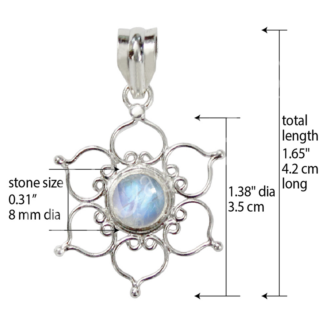 Sterling Silver Pendant Lotus Rainbow Moonstone 1.6″