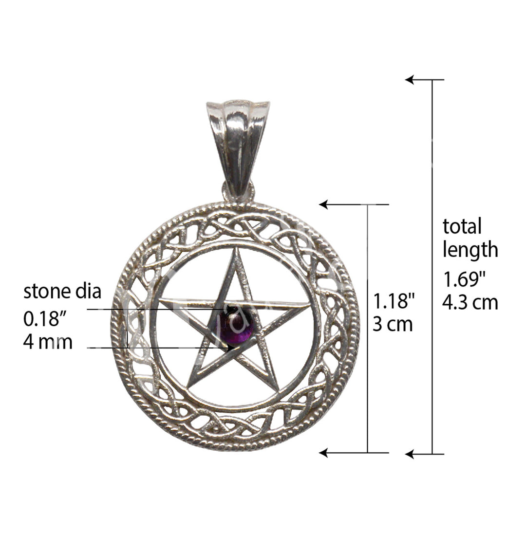 Sterling Silver Pendant Pentacle Amethyst 1.25″dia.