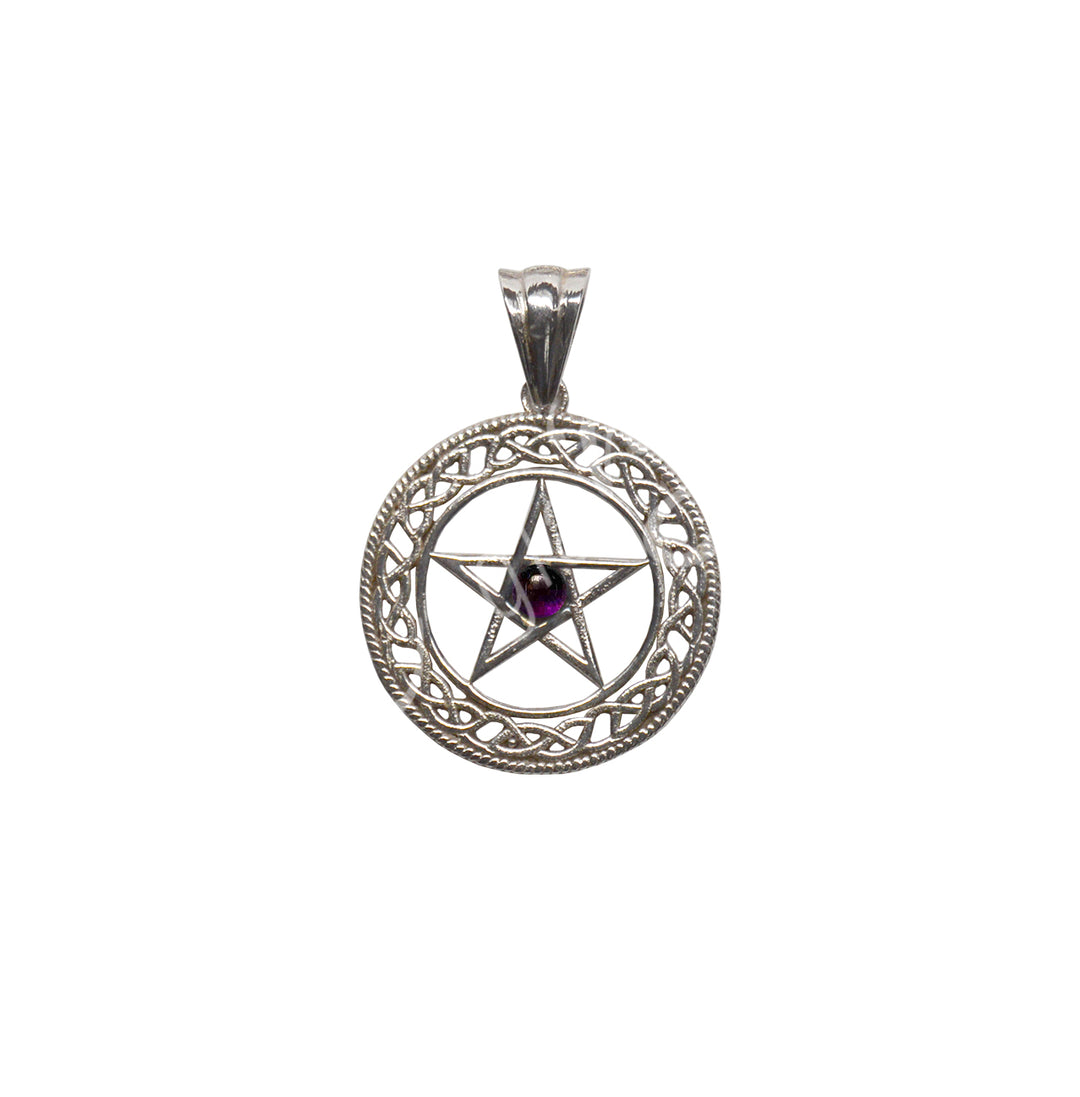 Sterling Silver Pendant Pentacle Amethyst 1.25″dia. X 1.5″L