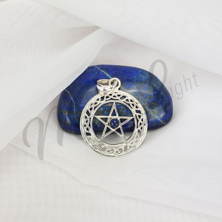 Sterling Silver Pendant Pentacle Lapis Lazuli 1.25″dia. X 1.5″L