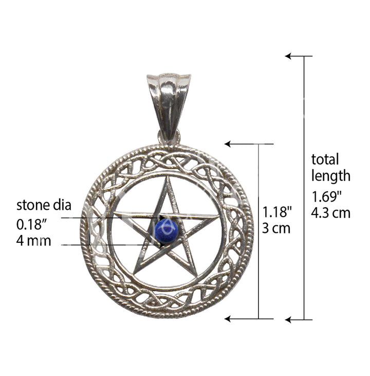 Sterling Silver Pendant Pentacle Lapis Lazuli 1.25″dia.