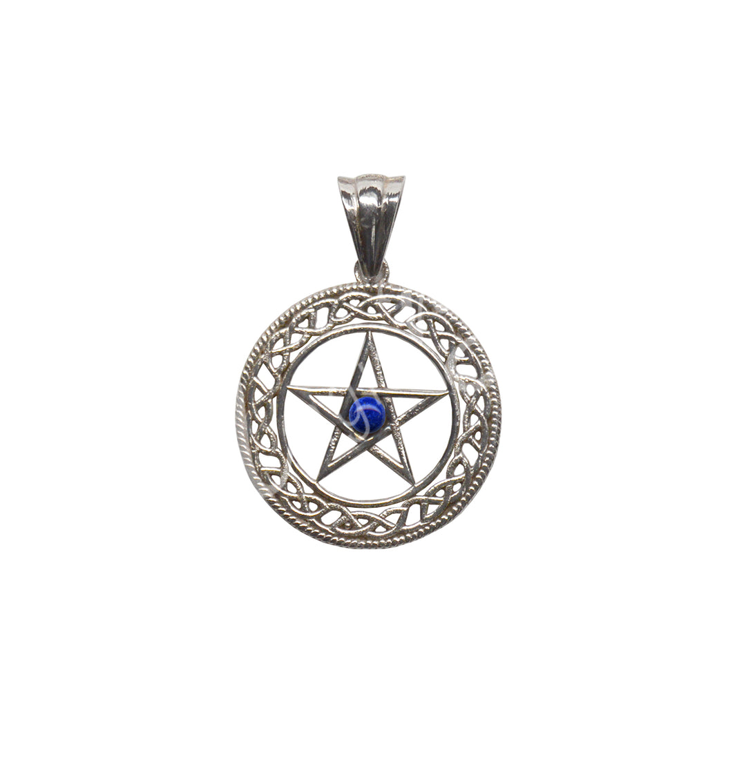 Sterling Silver Pendant Pentacle Lapis Lazuli 1.25″dia. X 1.5″L