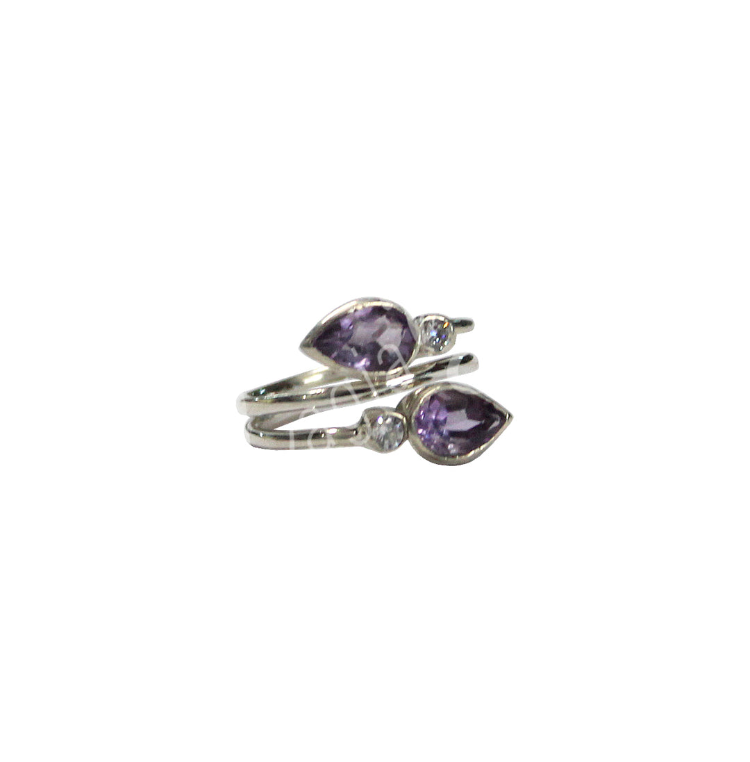 Sterling Silver Ring Faceted Amethyst (size 8) 0.5"w