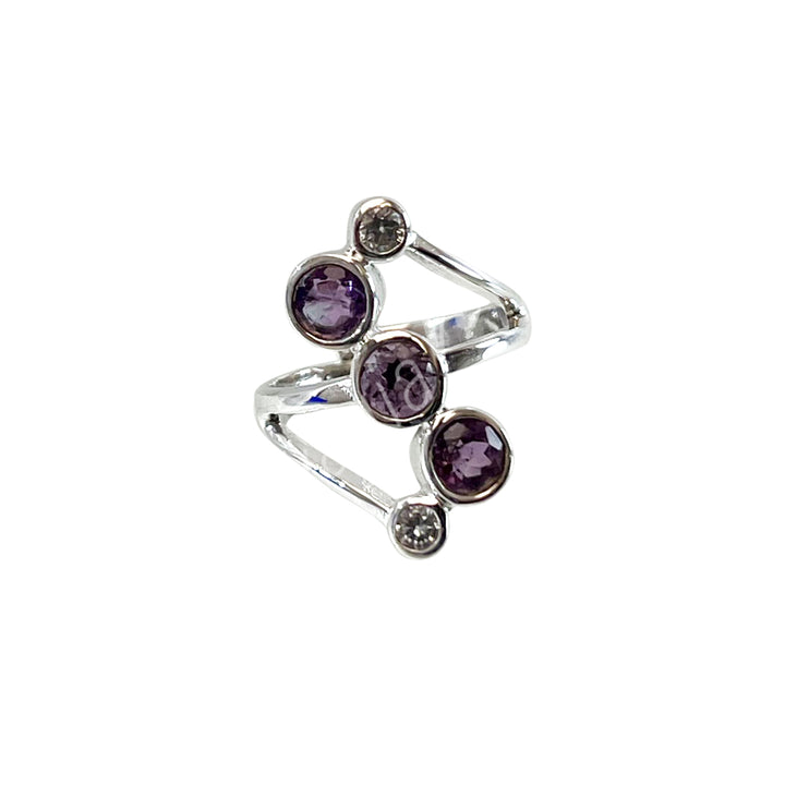 Sterling Silver Ajustable 3 Faceted Amethyst 0.75"W