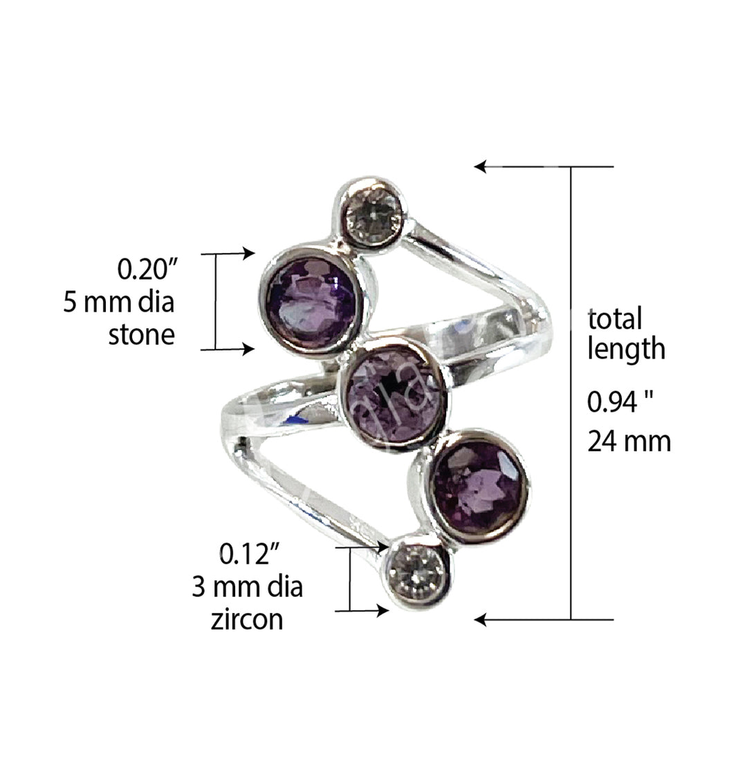 Sterling Silver Ring w Amethyst 0.75"W