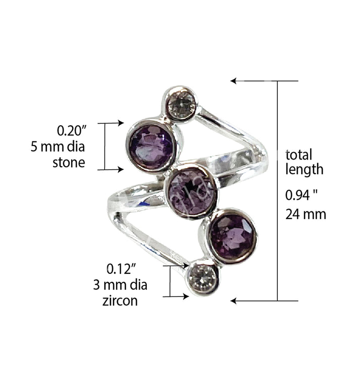 Sterling Silver Ring w Amethyst 0.75"W