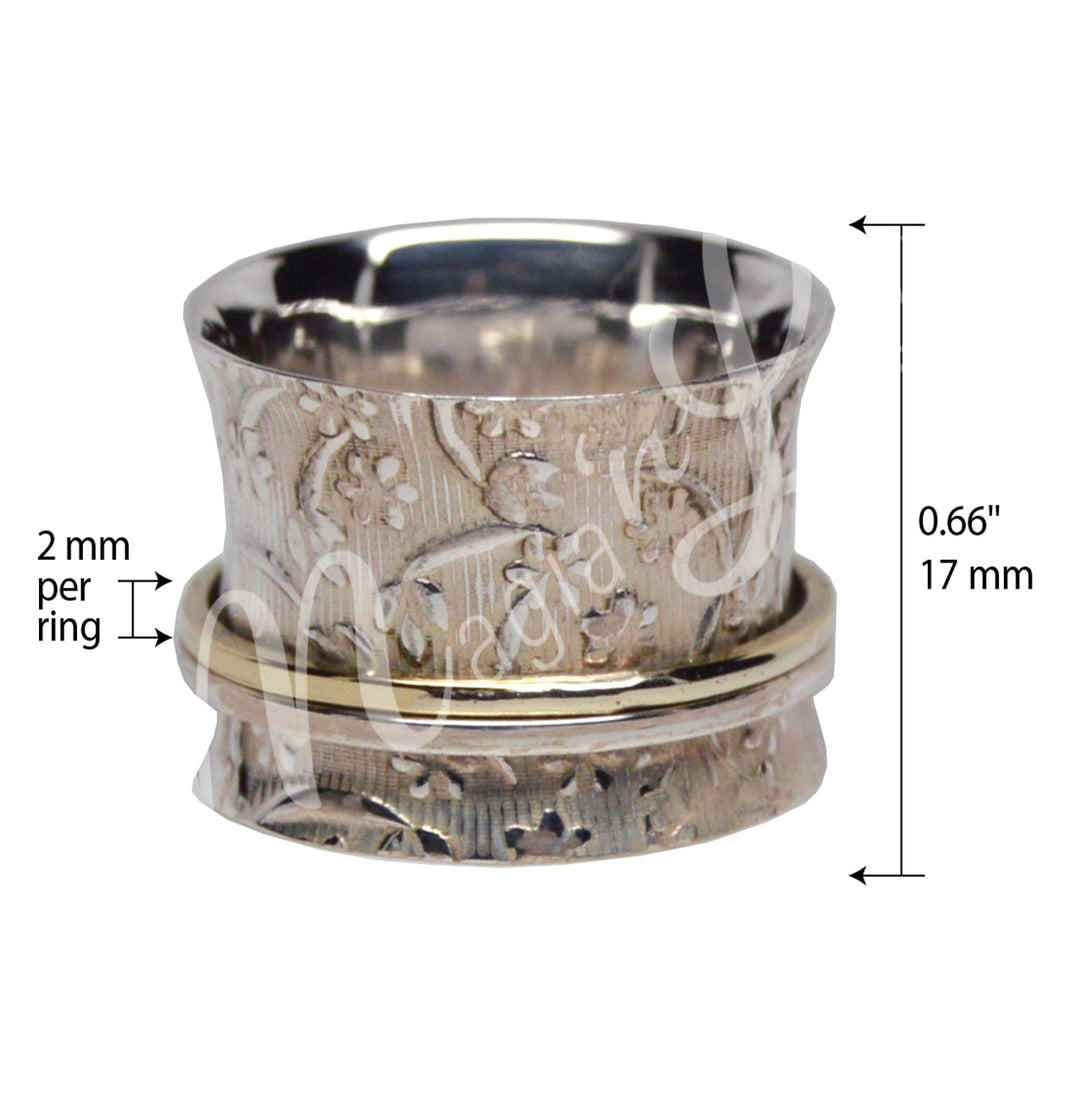Sterling Silver Ring Spinning Meditation Ring 0.5"W