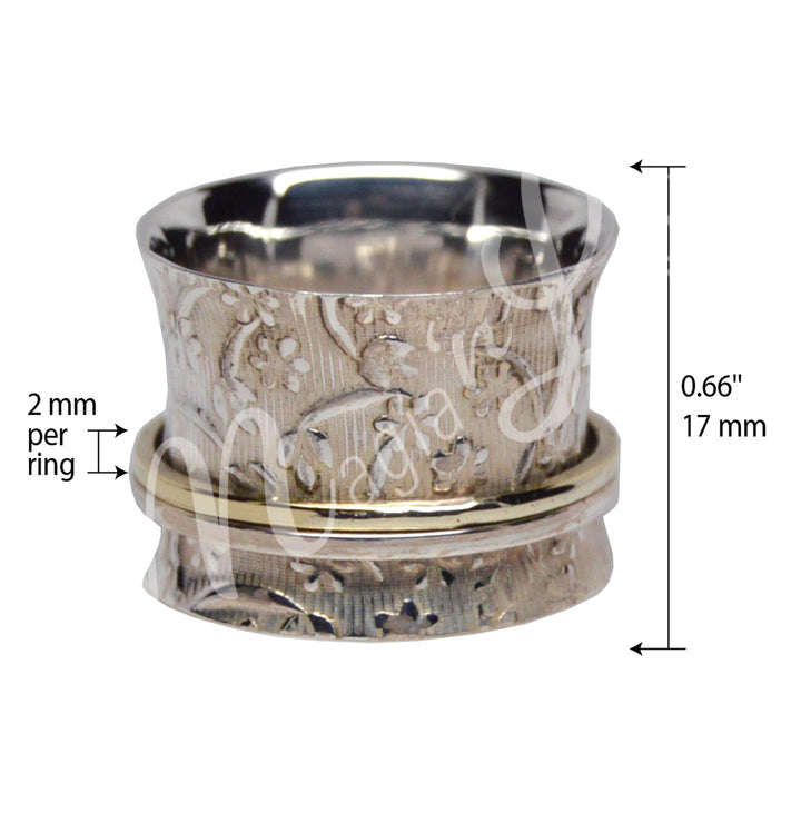 Sterling Silver Ring Spinning Meditation Ring 0.5"W