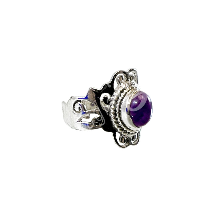 Sterling Silver Ring Big Jali Oval Amethyst Adjustable 0.45"w