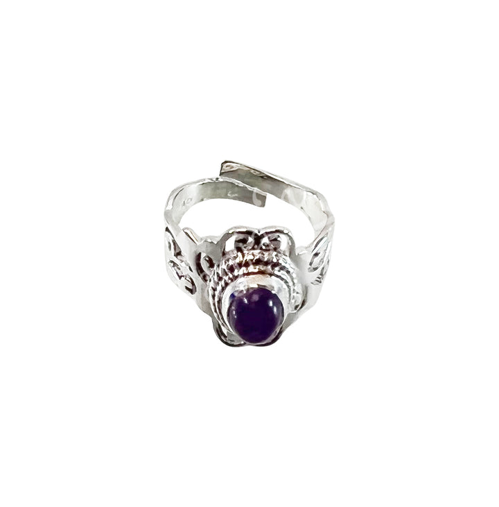 Sterling Silver Ring Big Jali Oval Amethyst Adjustable 0.45"w