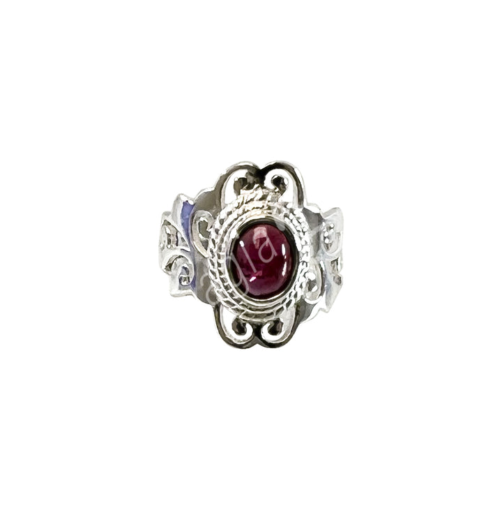 Sterling Silver Ring Big Jali Oval Garnet Adjustable 0.45"w