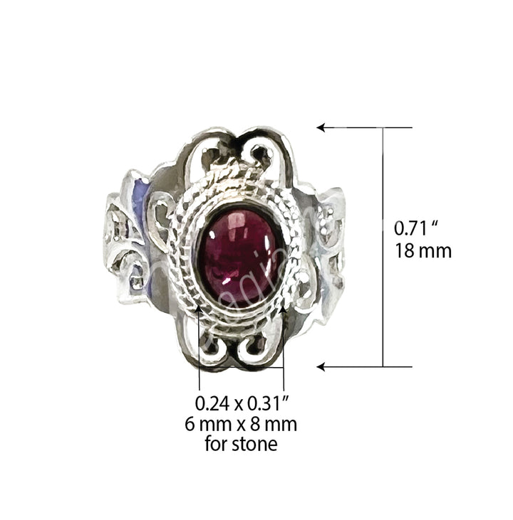 Sterling Silver Ring Big Jali Oval Garnet 0.45"W