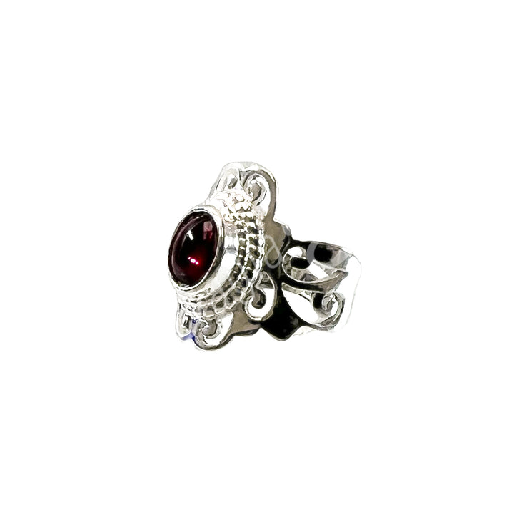 Sterling Silver Ring Big Jali Oval Garnet Adjustable 0.45"w