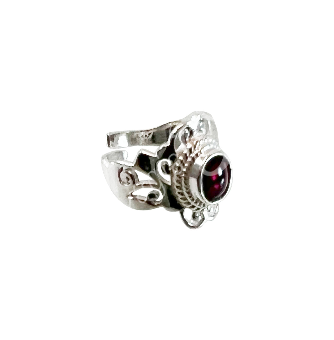 Sterling Silver Ring Big Jali Oval Garnet Adjustable 0.45"w