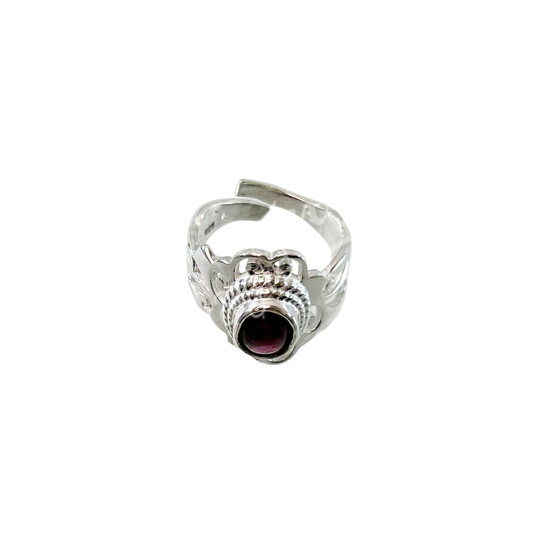 Sterling Silver Ring Big Jali Oval Garnet Adjustable 0.45"w