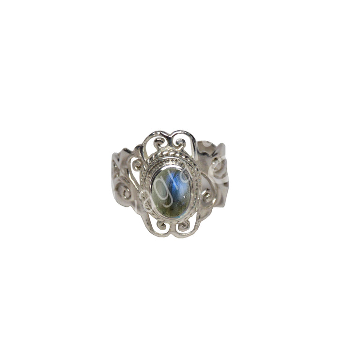 Sterling Silver Ring Big Jali Oval Labradorite 0.45"w