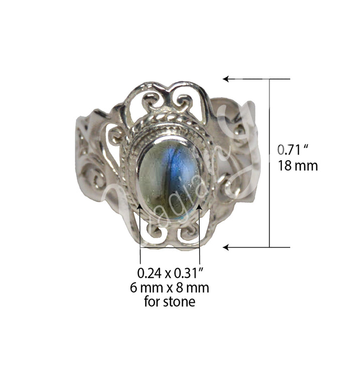 Sterling Silver Ring Big Jali Oval Labradorite 0.45"w