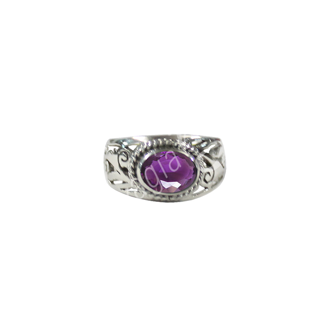 Sterling Silver Ring Big Jali Faceted Amethyst 0.5"W