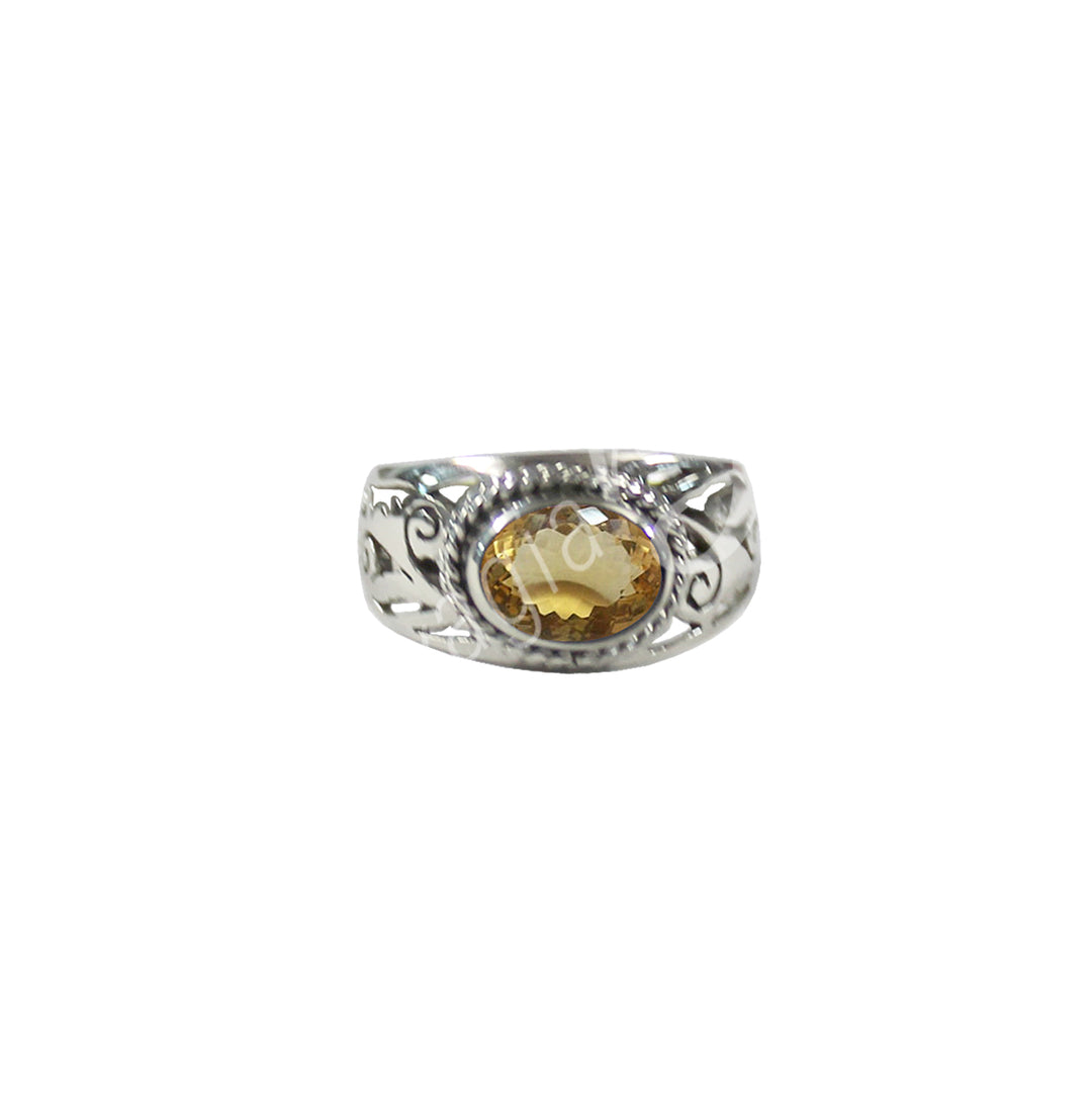 Sterling Silver Ring Big Jali Faceted Citrine (size 10) 0.5″w
