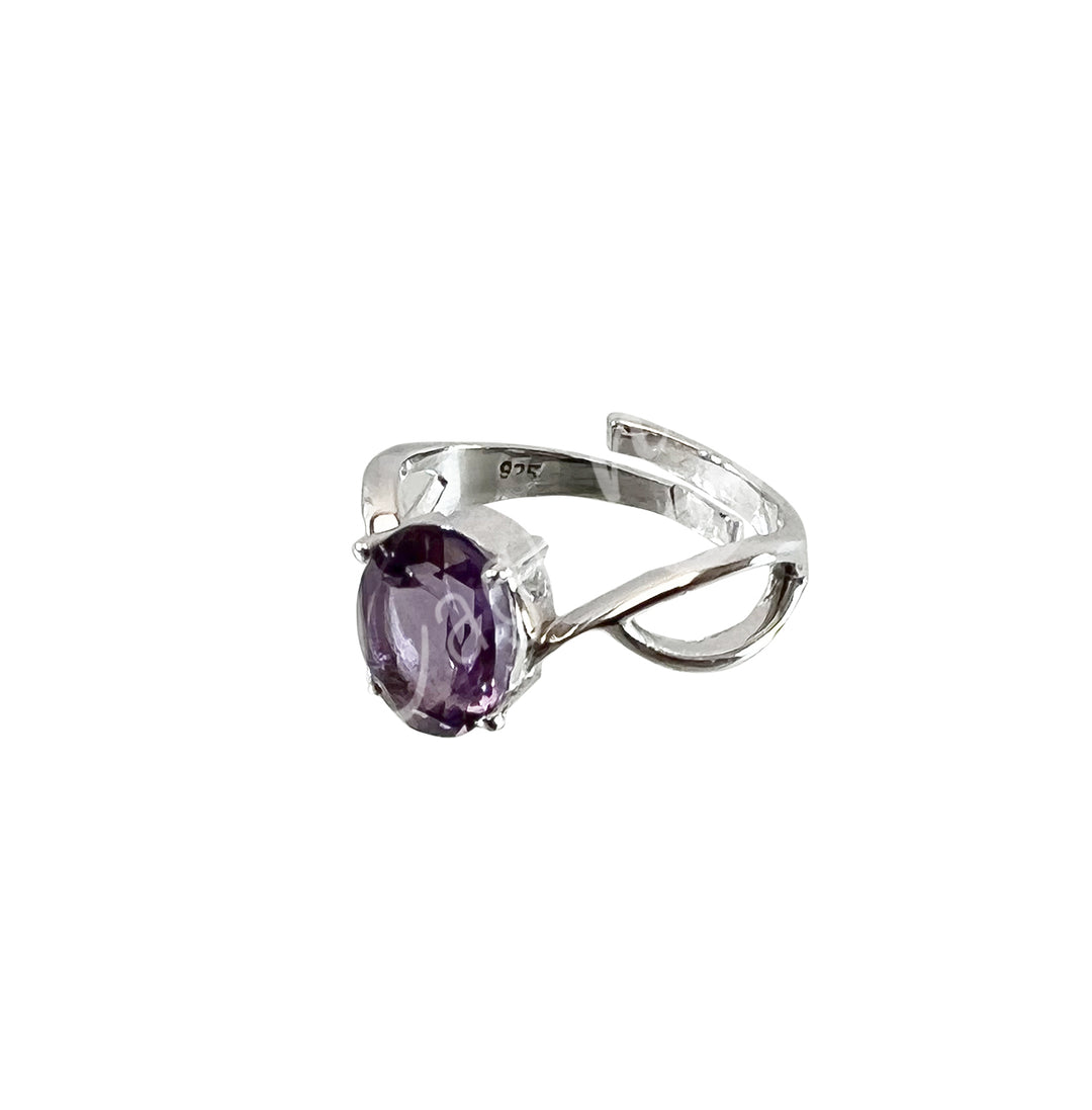 Sterling Silver Ring Faceted Oval Amethyst Adjustable