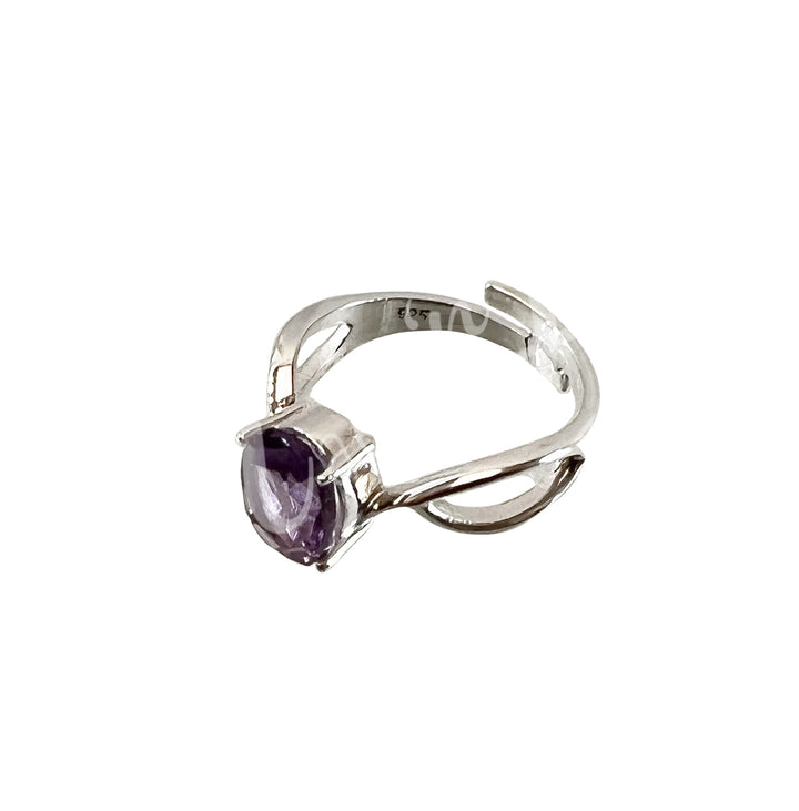 Sterling Silver Ring Faceted Oval Amethyst Adjustable