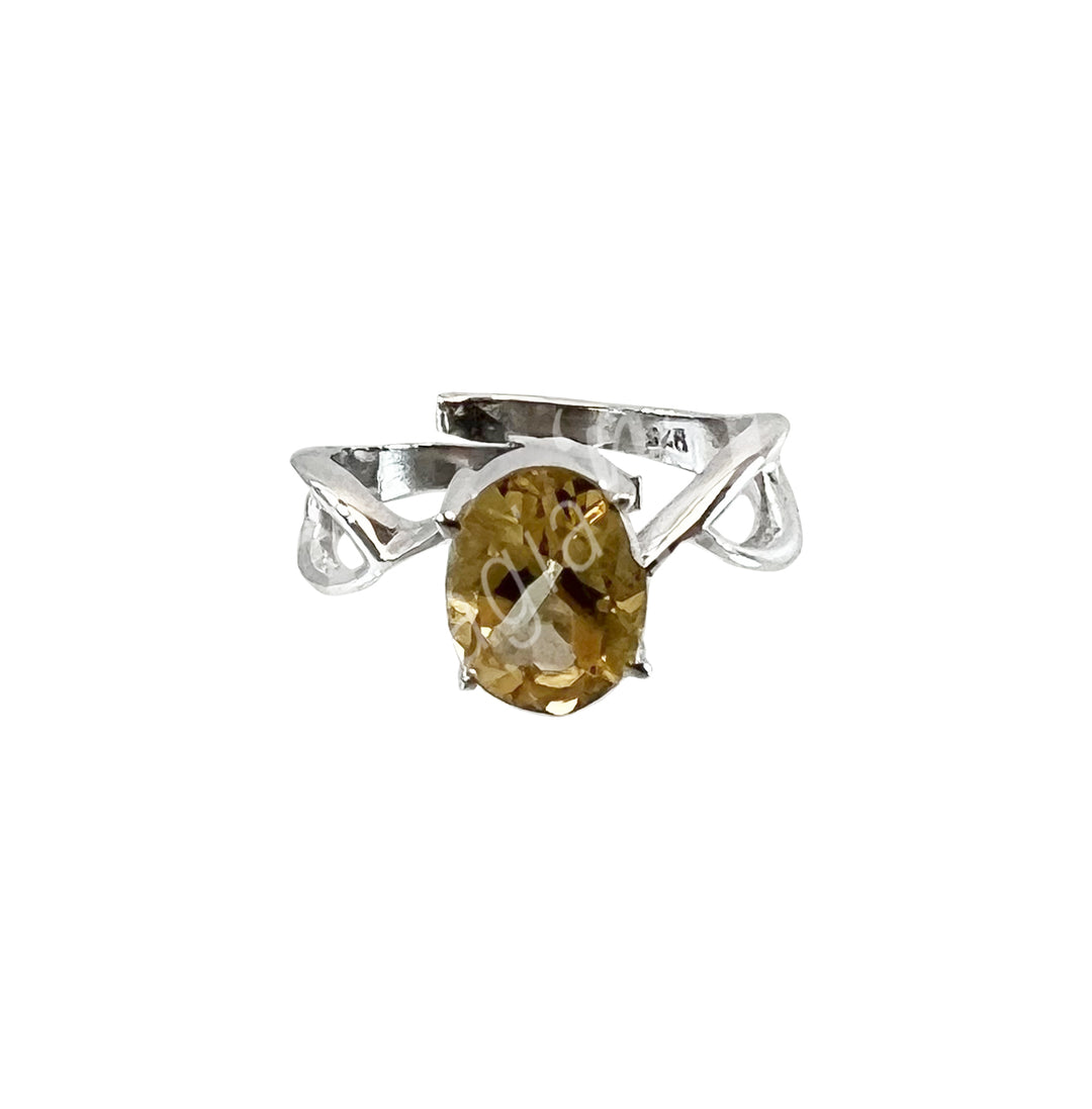 Sterling Silver Ring Faceted Oval Citrine Adjustable