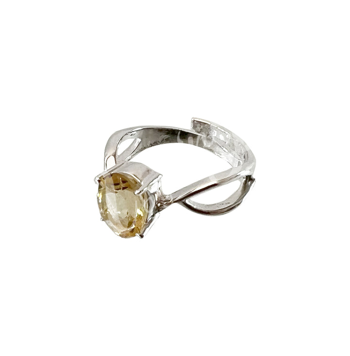 Sterling Silver Ring Faceted Oval Citrine Adjustable