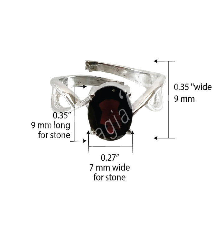 Sterling Silver Ring Oval Faceted Garnet