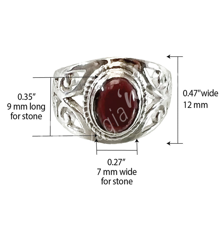 Sterling Silver Ring Jali Oval Garnet