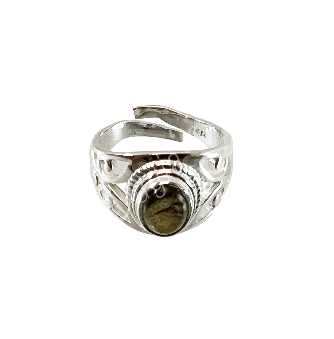 Anillo de Plata de Ley Oval Jali Labradorita Ajustable