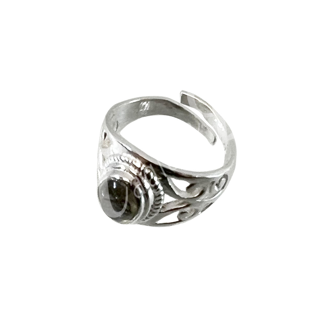 Anillo de Plata de Ley Oval Jali Labradorita Ajustable