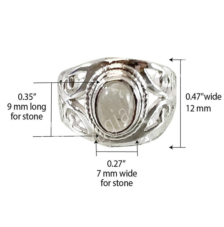 Sterling Silver Ring Jali Oval Rainbow Moonstone