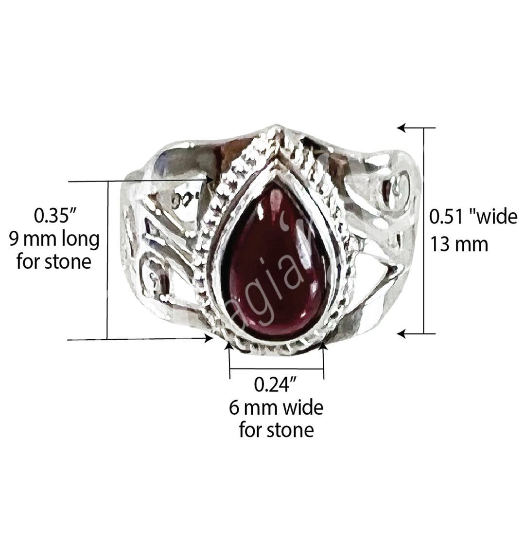 Sterling Silver Ring Jali Teardrop Garnet