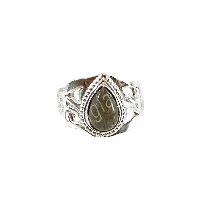 Anillo de Plata Ley Lagrima Jali Labradorita Ajustable