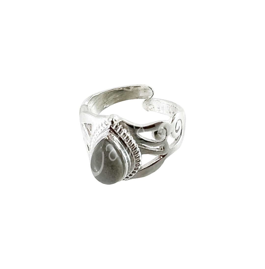 Anillo de Plata Ley Lagrima Jali Labradorita Ajustable