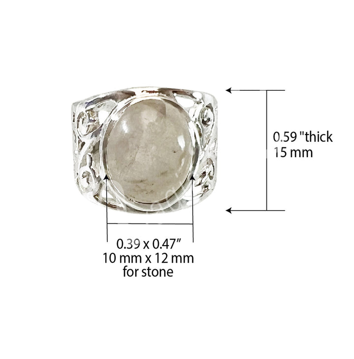 Sterling Silver Ring Oval Rainbow Moonstone 0.5"W
