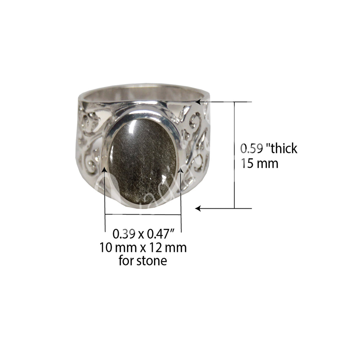 Sterling Silver Ring Oval Golden Sheen Obsidian 0.5"W