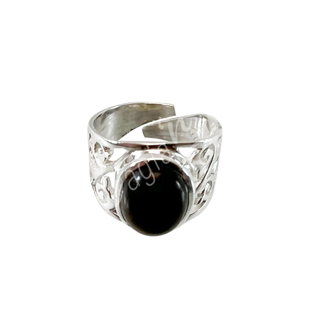 Sterlin Silver Ring Oval Golden Sheen Obsidian Cabochon Adjustable 0.5"w