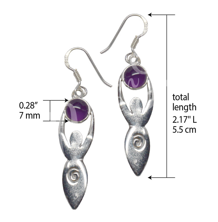 Sterling Silver Earrings Goddess Amethyst 1.75″