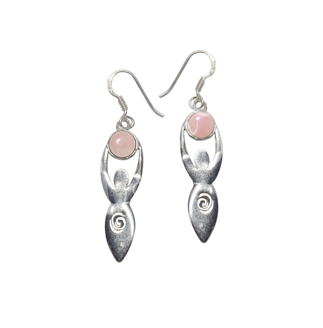 Sterling Silver Earrings Goddess Rose Quartz 1.75″