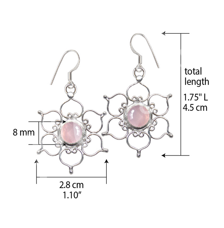 Sterling Silver Earrings Lotus Rose Quartz