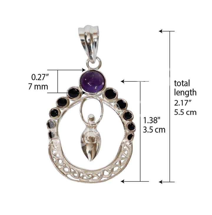 Sterling Silver Pendant Goddess w Amethyst
