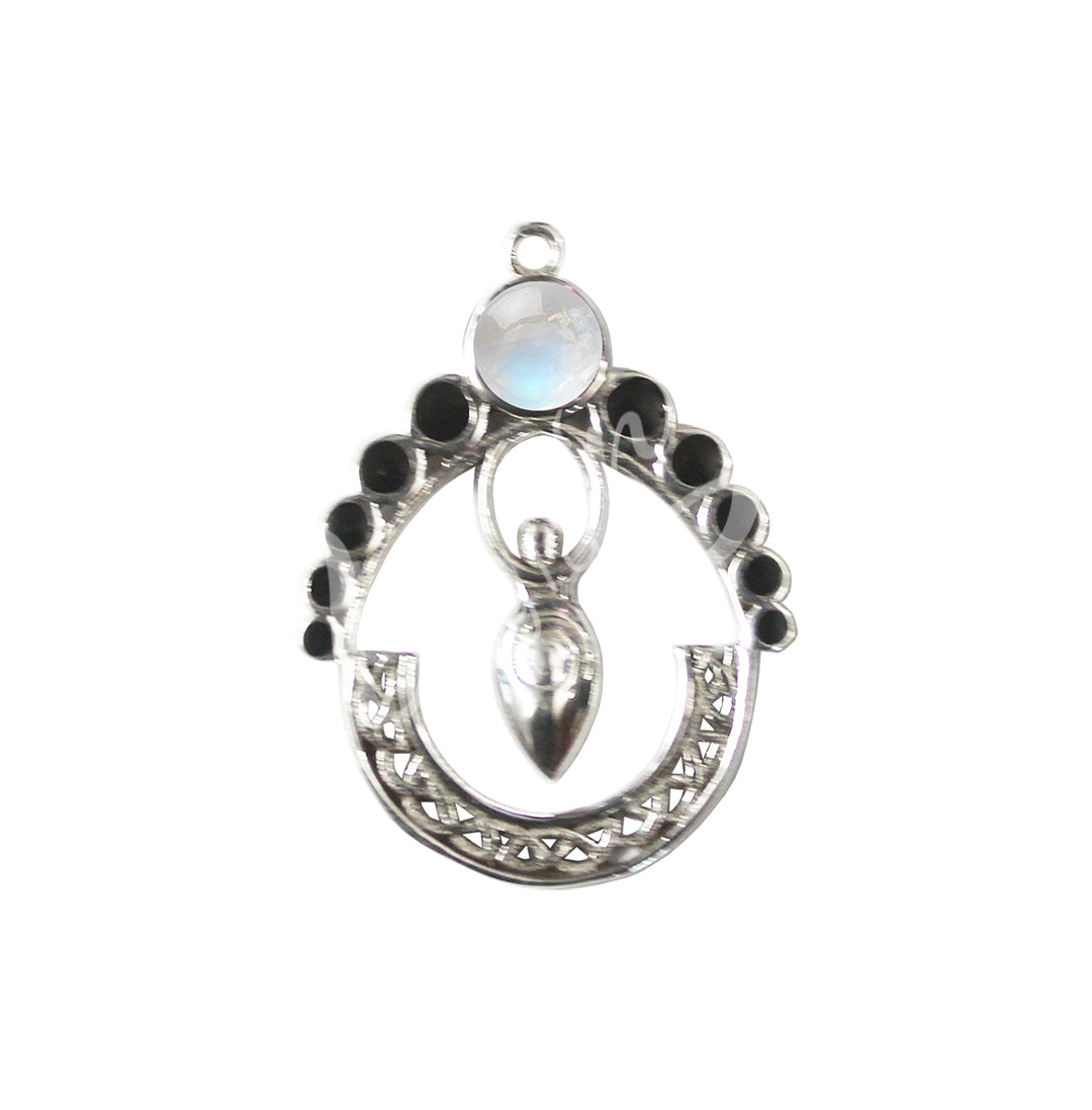 Sterling Silver Pendant Goddess with Moon Phases Rainbow Moonstone