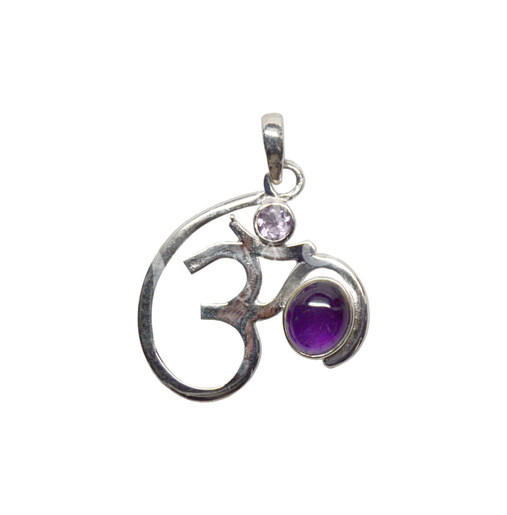 Sterling Silver Pendant OM & Amethyst
